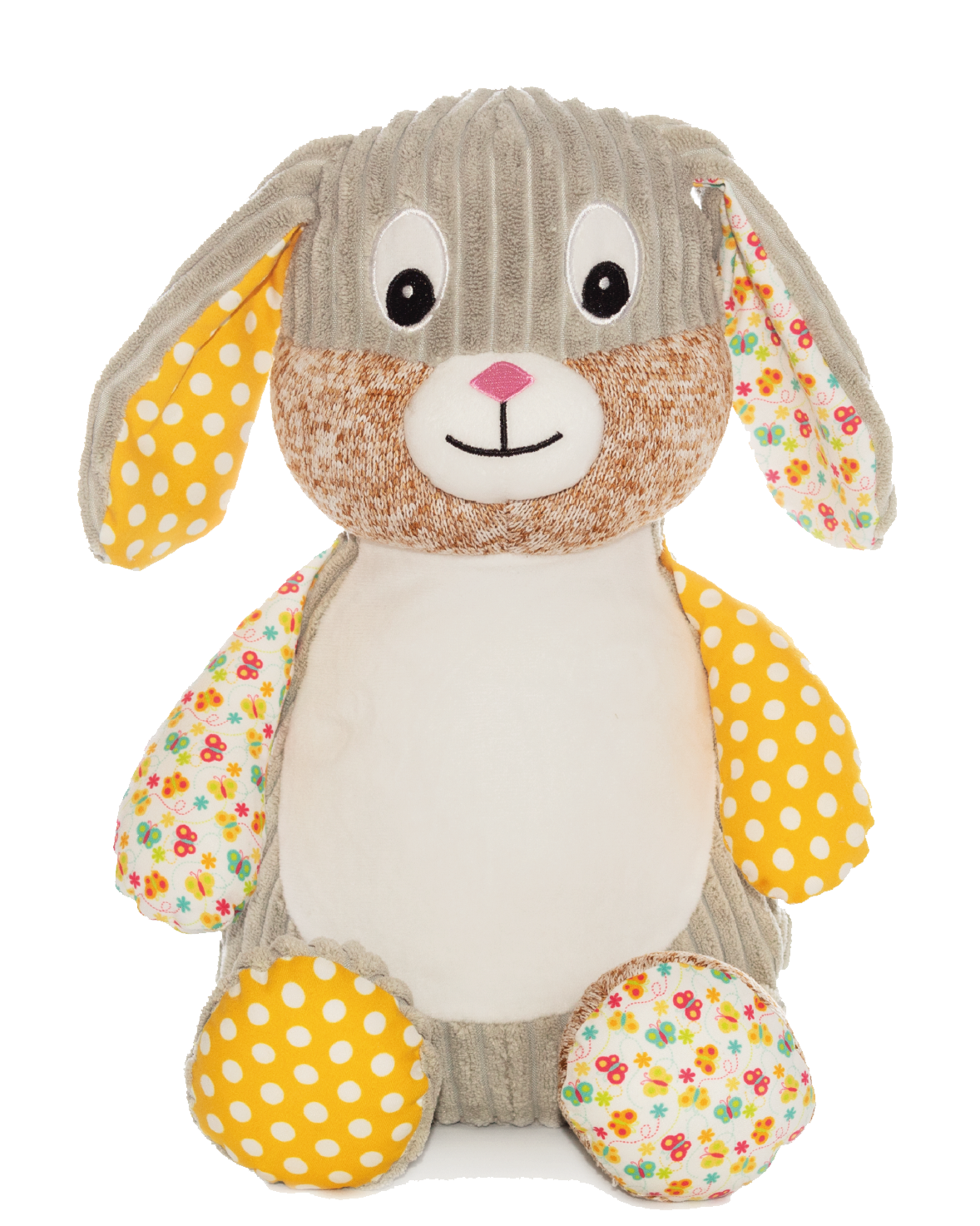 Gele Harlekijn Konijn Knuffel met Naam – Geborduurd Baby- & Kraamcadeau