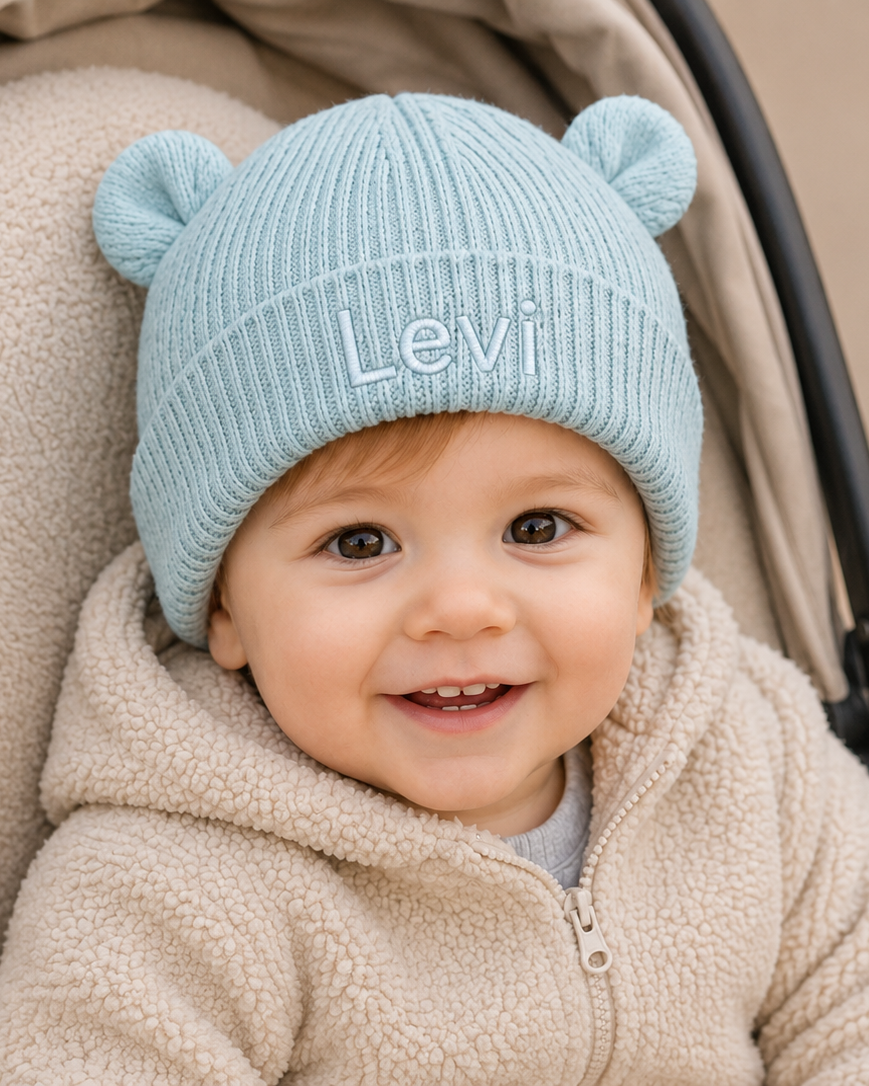 Baby Beanie met Naam - Dusty Turquoise