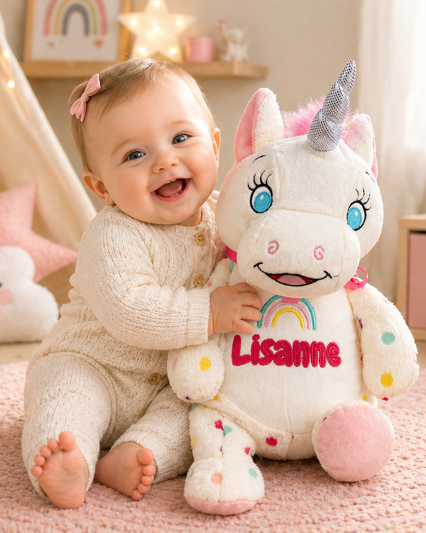 Unicorn Knuffel met Naam – Geborduurd Baby- & Kraamcadeau