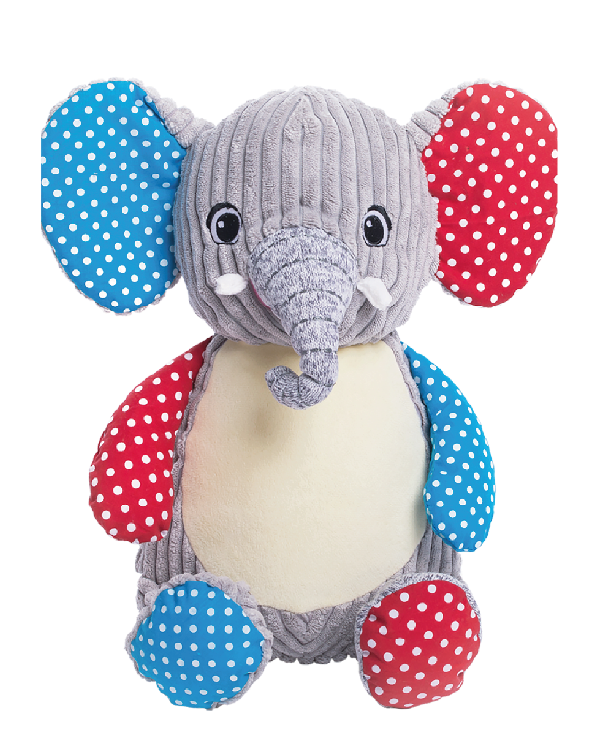 Gepersonaliseerde harlekijn olifant knuffel met geborduurde naam