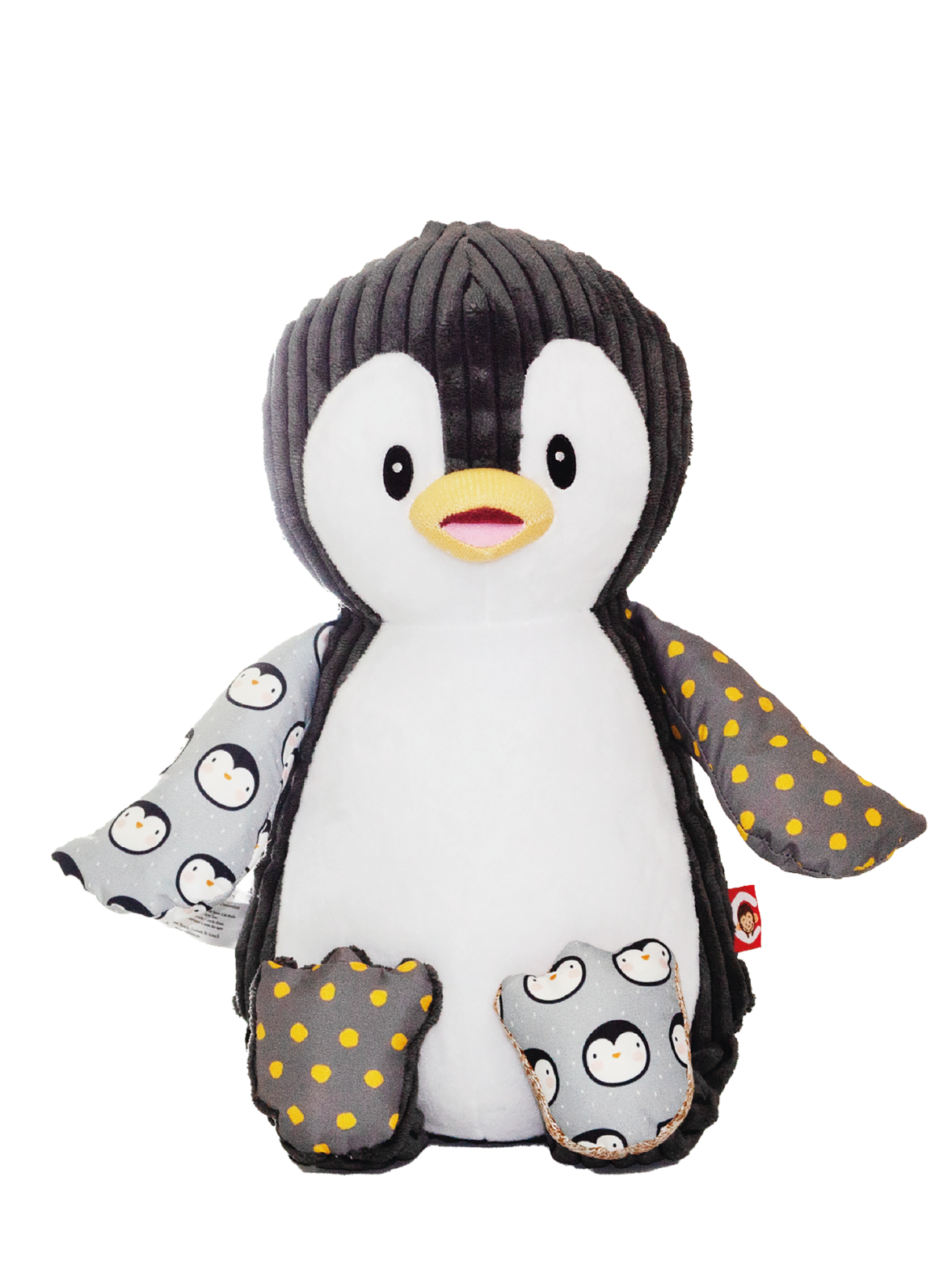 Gepersonaliseerde Harlekijn pinguin knuffel met geborduurde naam
