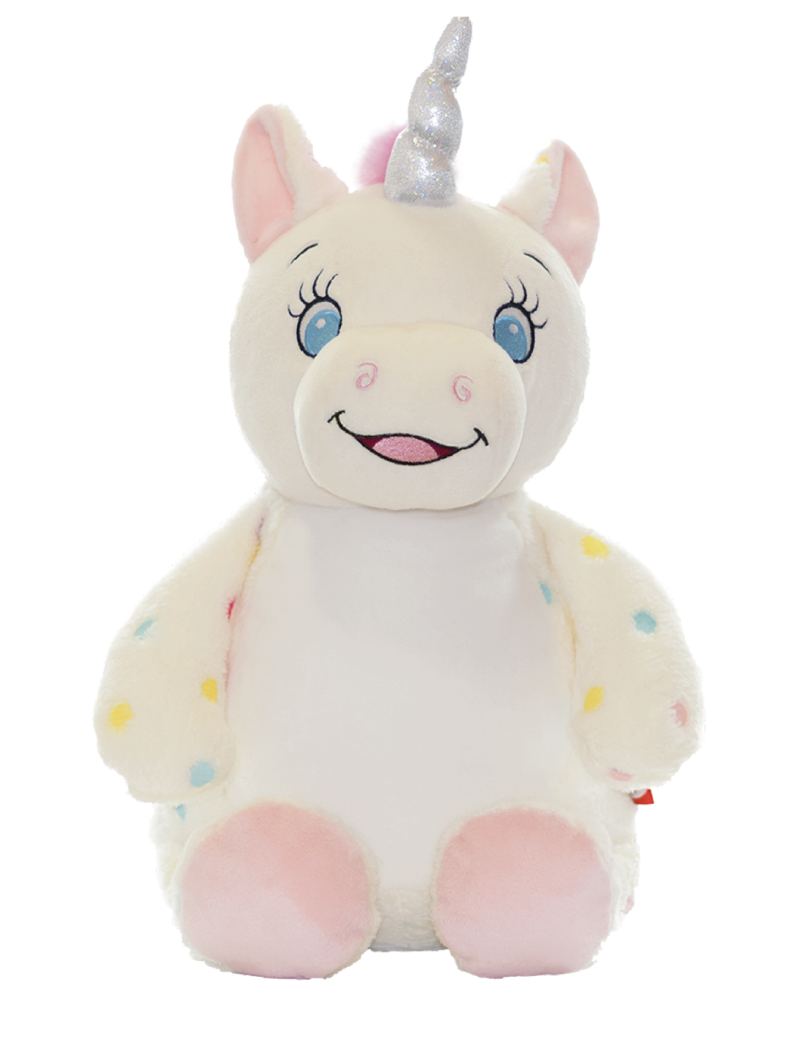 Gepersonaliseerde gestippelde unicorn knuffel met geborduurde naam