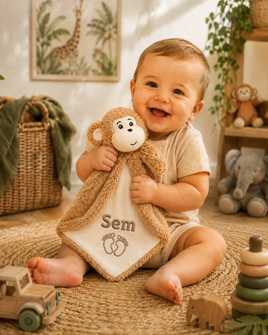 Aap Knuffeldoekje Naam – Geborduurd Baby- & Kraamcadeau