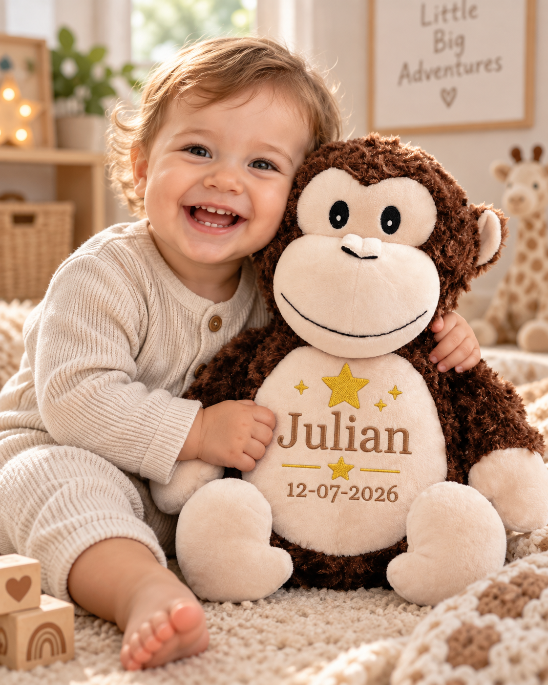 Aap Knuffel met Naam – Geborduurd Baby- & Kraamcadeau