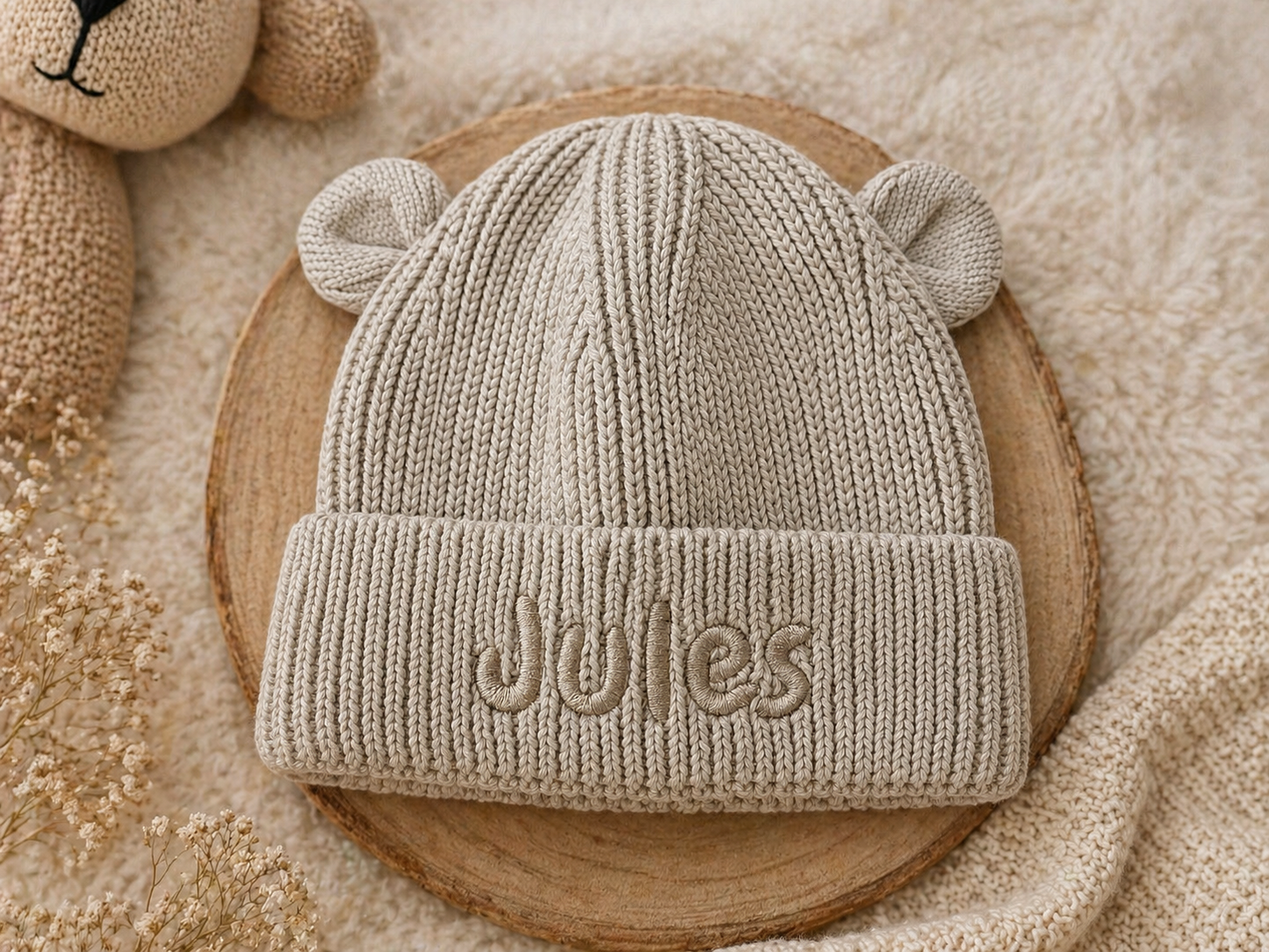 Baby Beanie met Naam - Almond