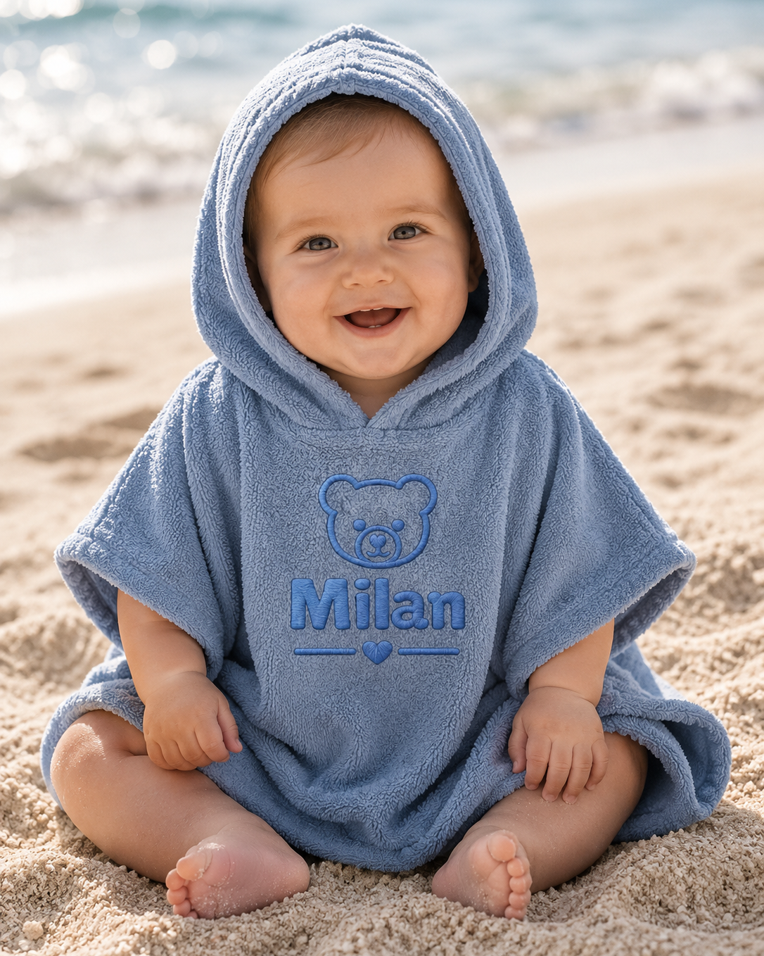 Baby Badponcho met Naam — Blue/grey