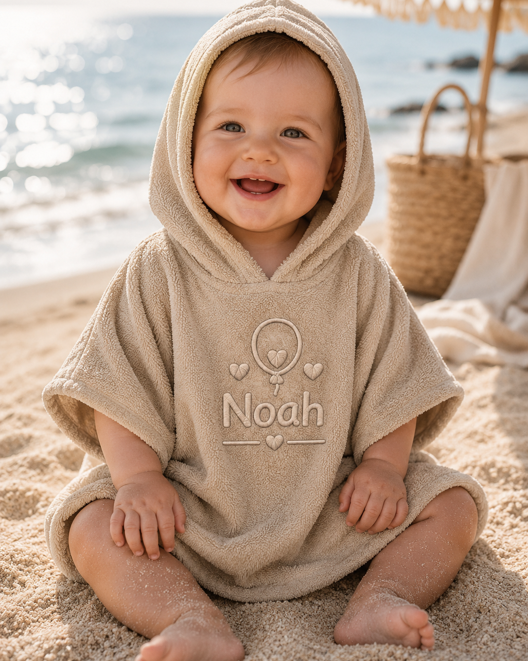 Baby Badponcho met Naam — Cream