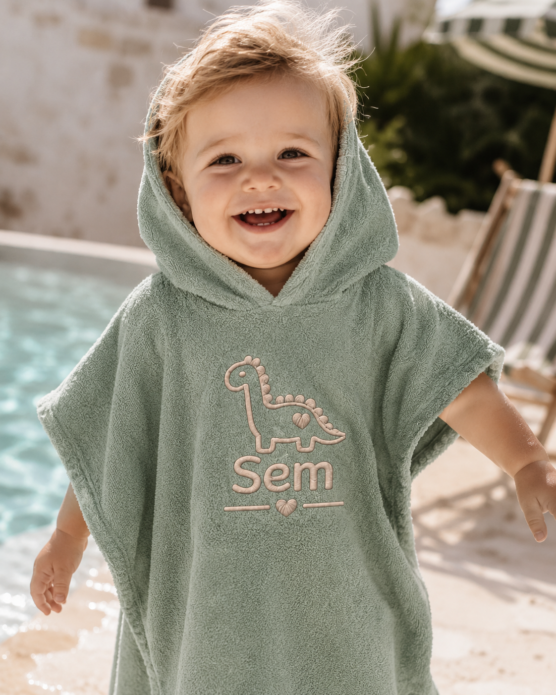 Baby Badponcho met Naam — Stone Green