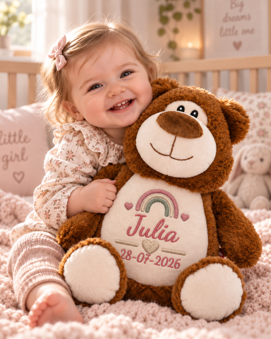 Bruine Beer Knuffel met Naam – Geborduurd Baby- & Kraamcadeau