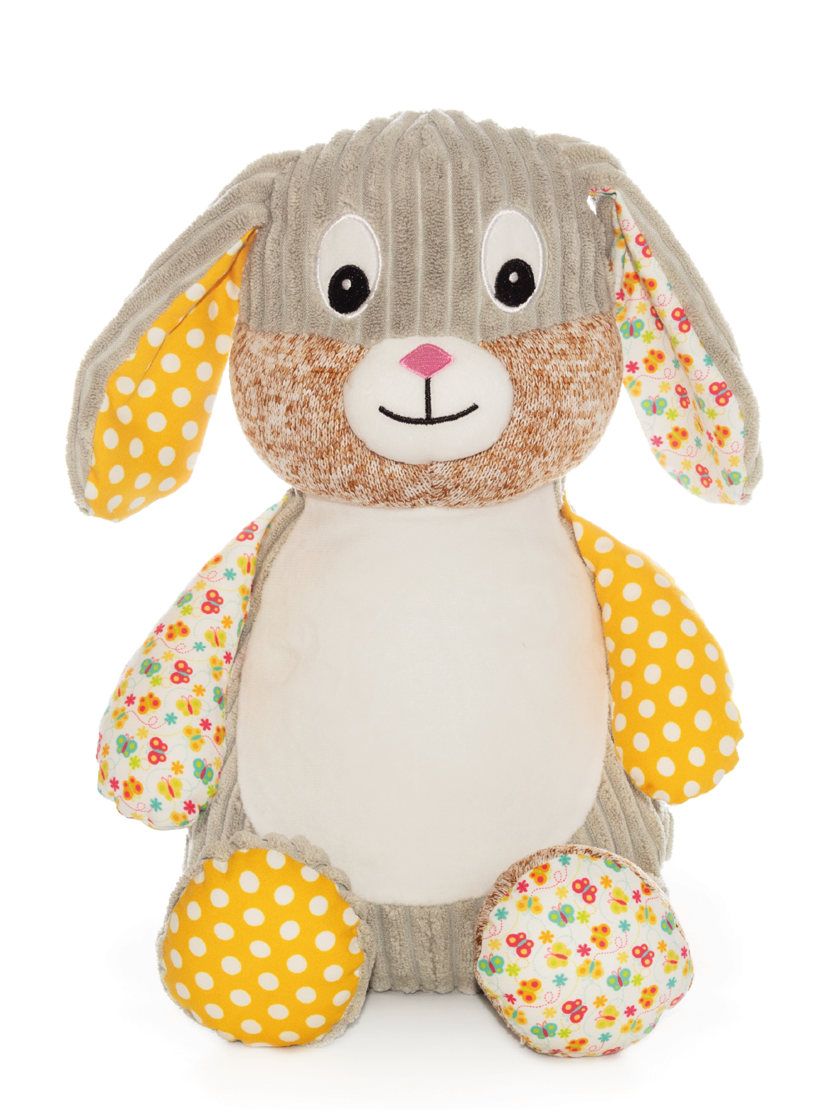 Gepersonaliseerde gele harlekijn Konijn Knuffel met Naam – Geborduurd