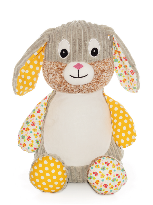 Gepersonaliseerde gele harlekijn Konijn Knuffel met Naam – Geborduurd
