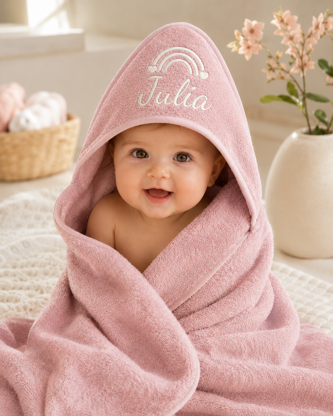 Badcape met naam - Blush