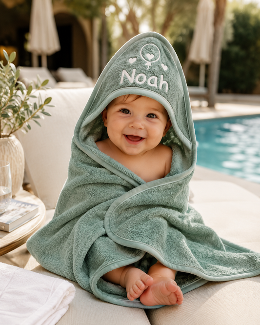 Badcape met naam - Sage Green