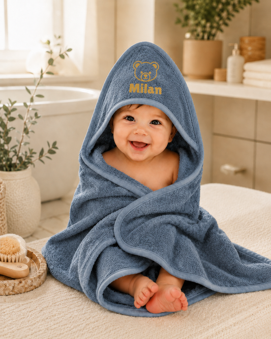 Badcape met naam - Grey/Blue