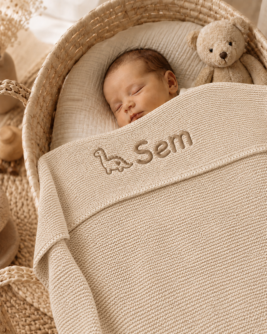 Babydeken met naam en icoontje geborduurd - gepersonaliseerd kraamcadeau