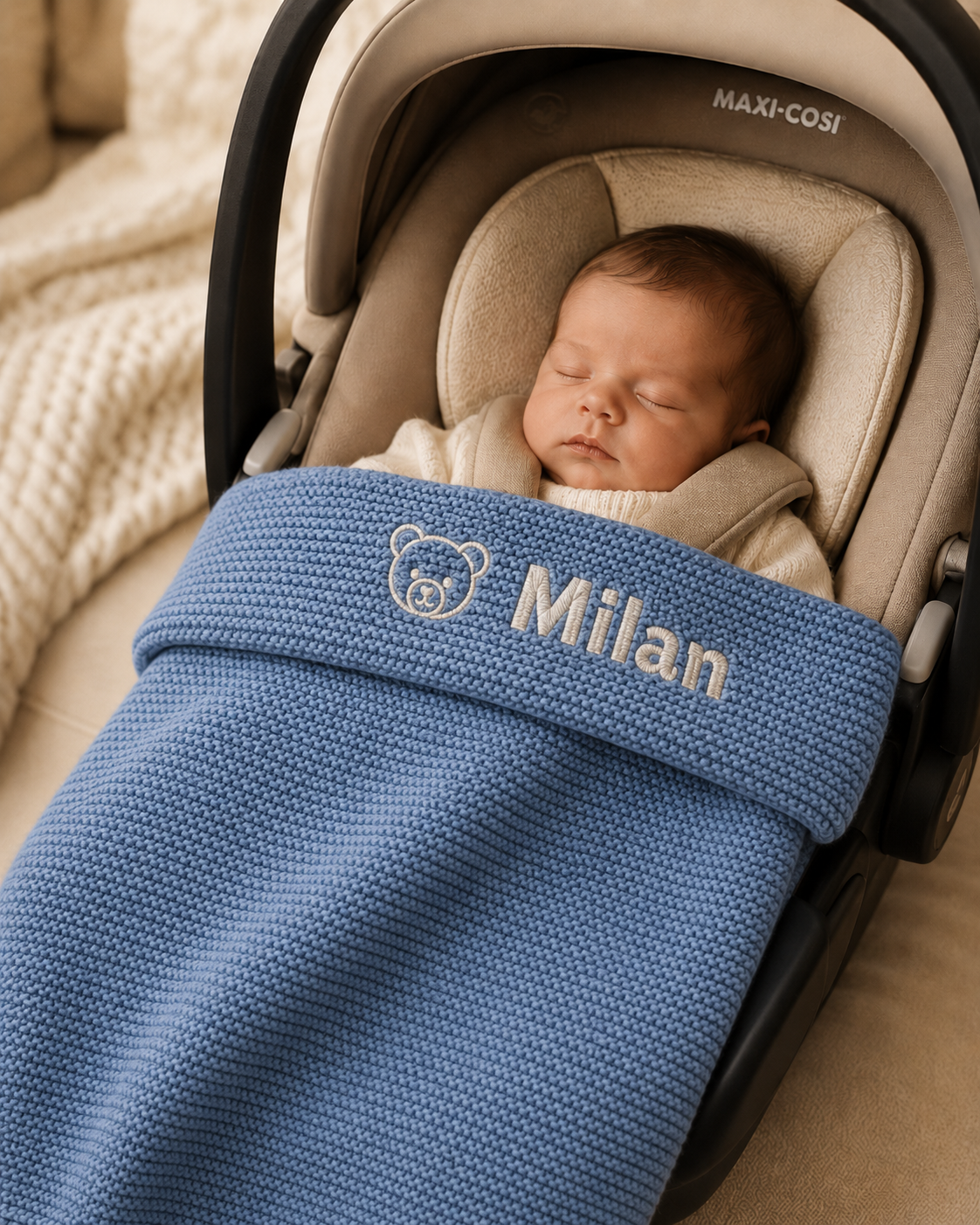 Babydeken met naam en icoontje geborduurd - gepersonaliseerd kraamcadeau