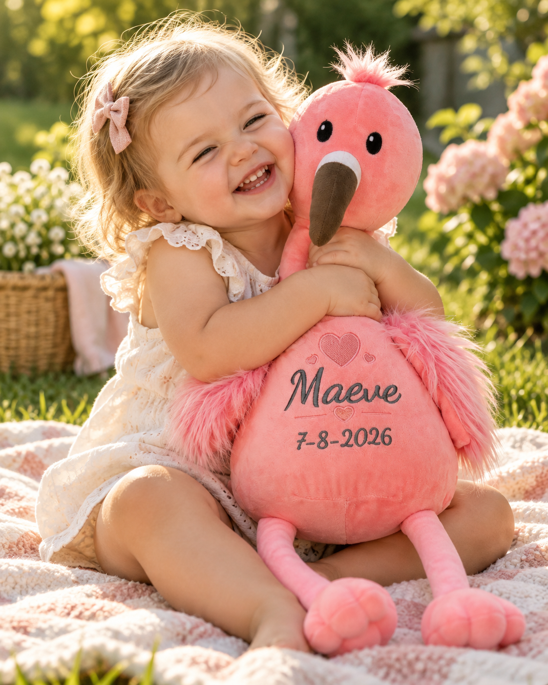 Flamingo Knuffel met Naam – Geborduurd Baby- & Kraamcadeau