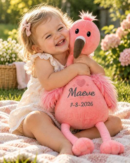 Flamingo Knuffel met Naam – Geborduurd Baby- & Kraamcadeau