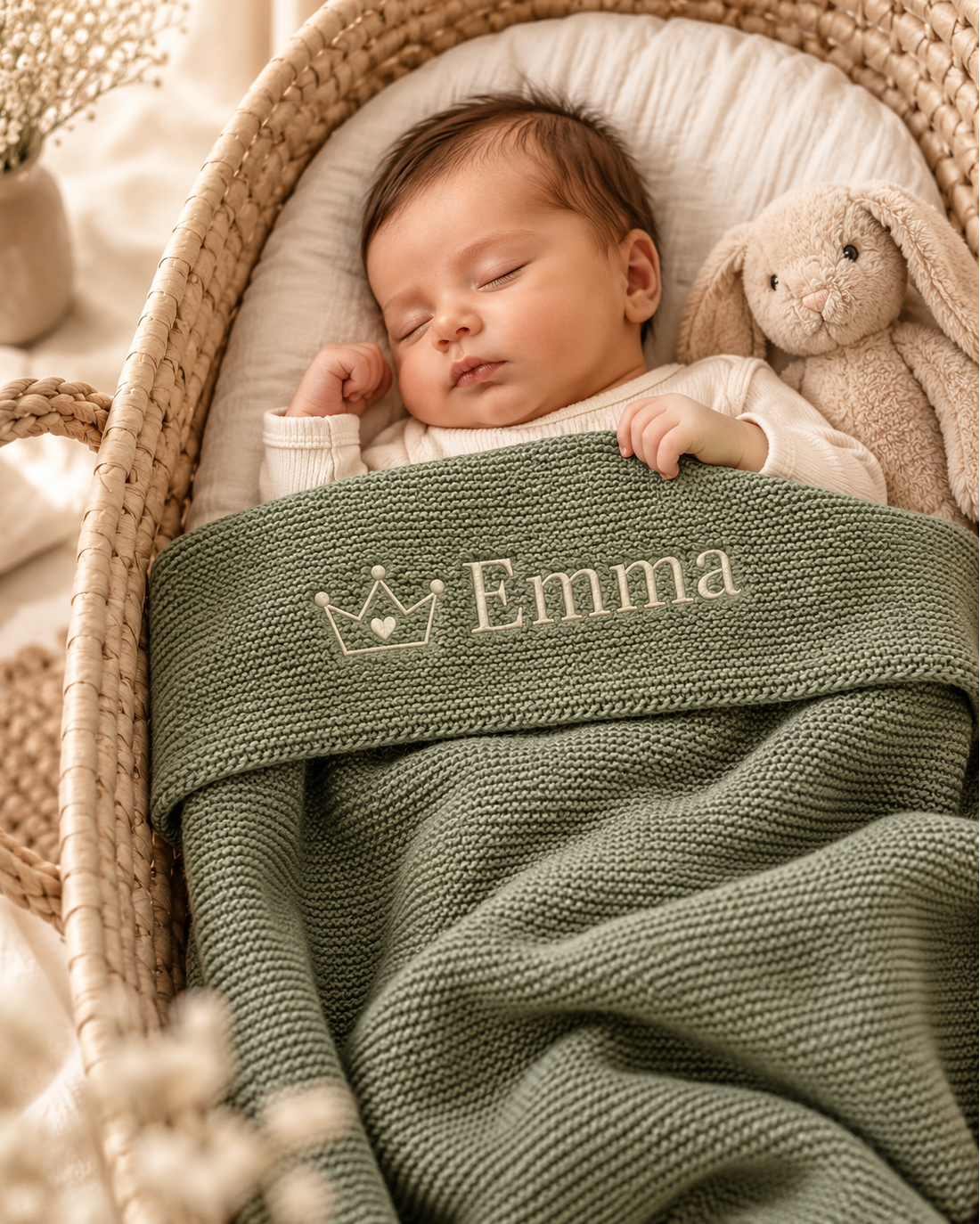 Babydeken met Naam en Icoontje Geborduurd – Earty Green