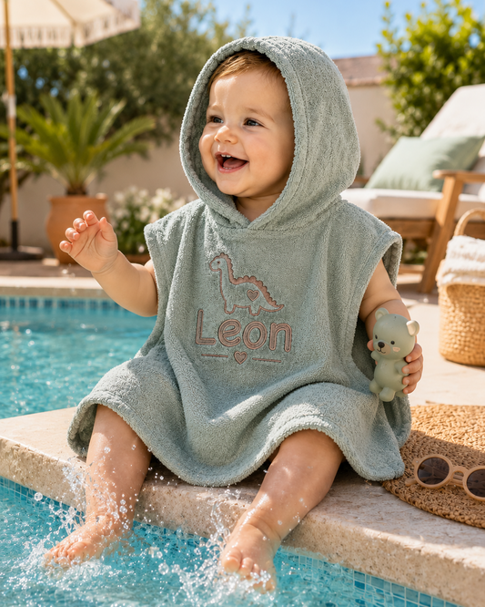 Badponcho met Naam — Stone Green