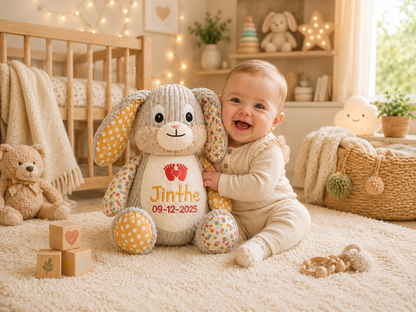 Gele Harlekijn Konijn Knuffel met naam