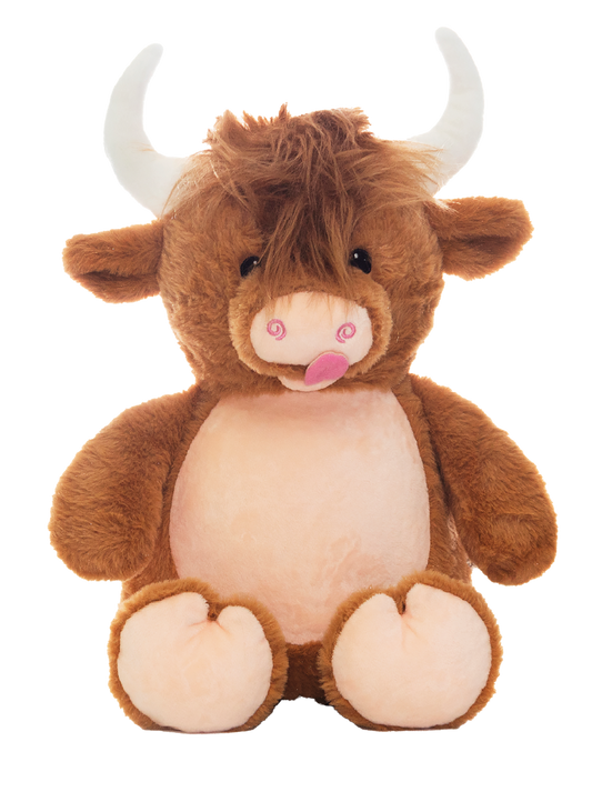 Gepersonaliseerde Schotse Koe Knuffel met Naam – Geborduurd