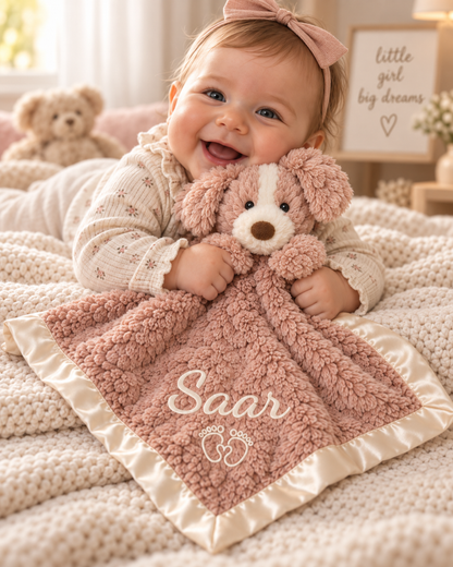 Hond Knuffeldoekje Naam – Geborduurd Baby- & Kraamcadeau