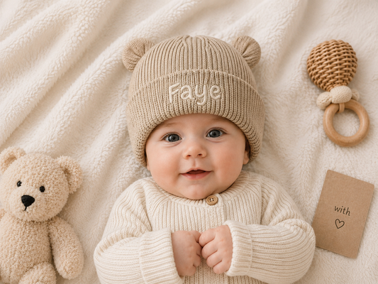 Baby Beanie met Naam - Almond