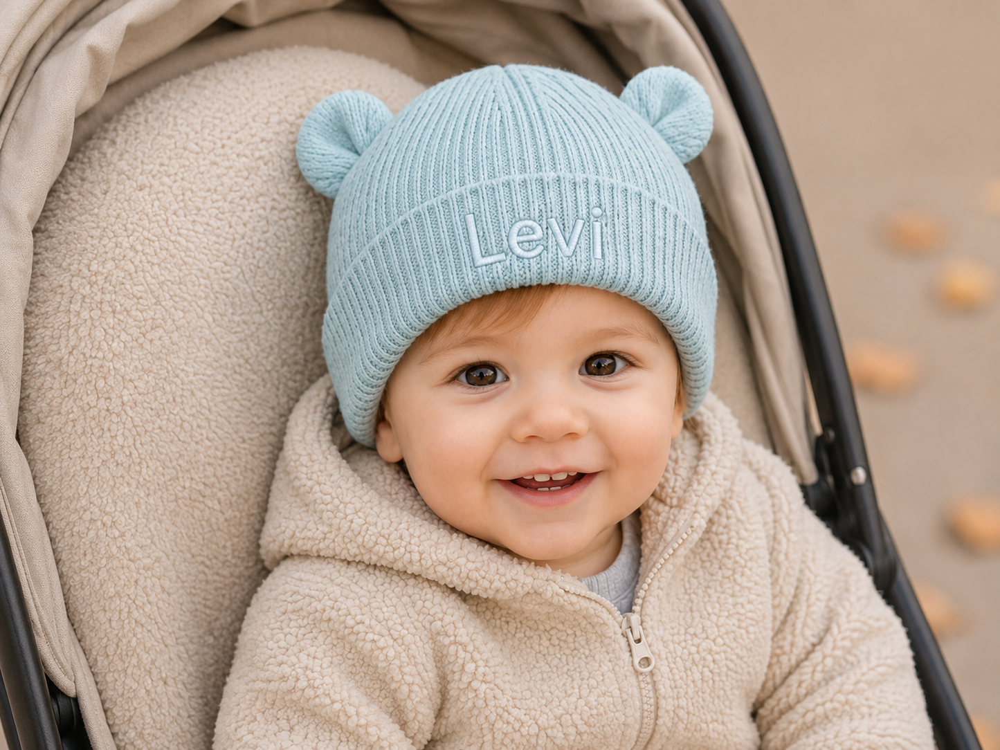 Baby Beanie met Naam - Dusty Turquoise