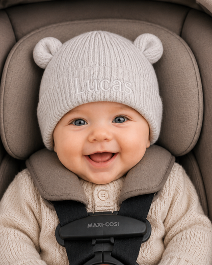 Baby Beanie met Naam - Cloud Grey