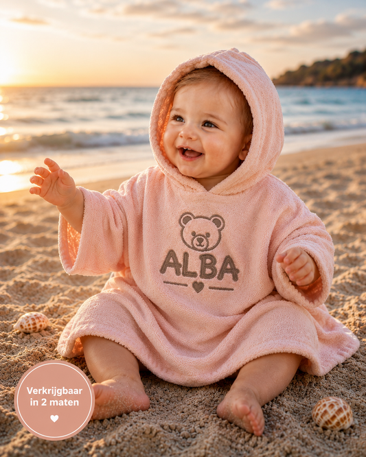 Blush badponcho met naam - gepersonaliseerd kraamcadeau meisje