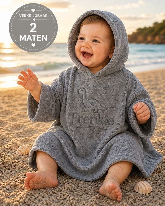 Grey blue badponcho met naam - gepersonaliseerd kraamcadeau jongen