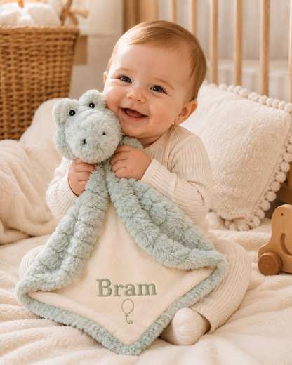 Krokodil Knuffeldoekje Naam – Geborduurd Baby- & Kraamcadeau