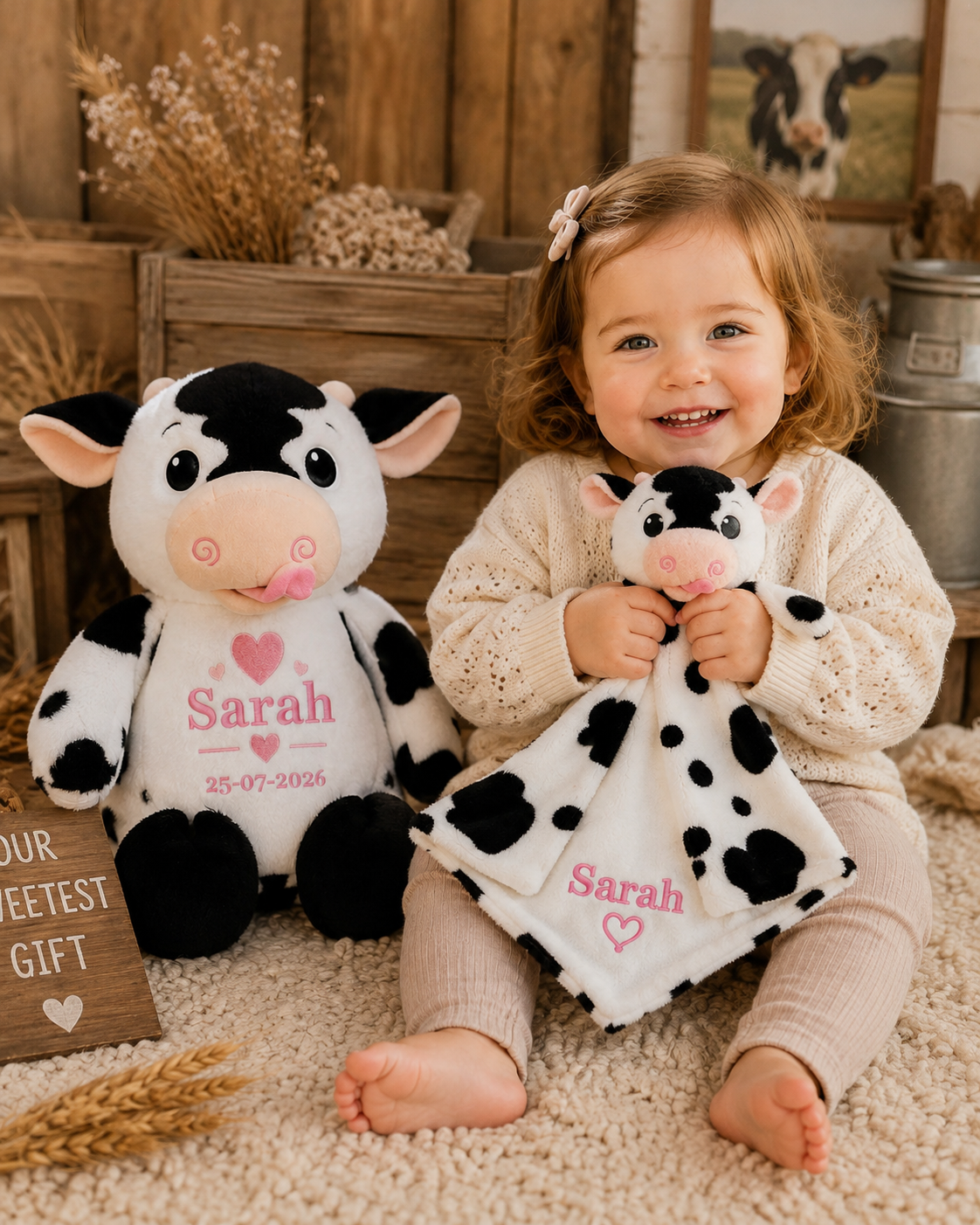 Koe knuffelset met Naam - Knuffel & Knuffeldoekje