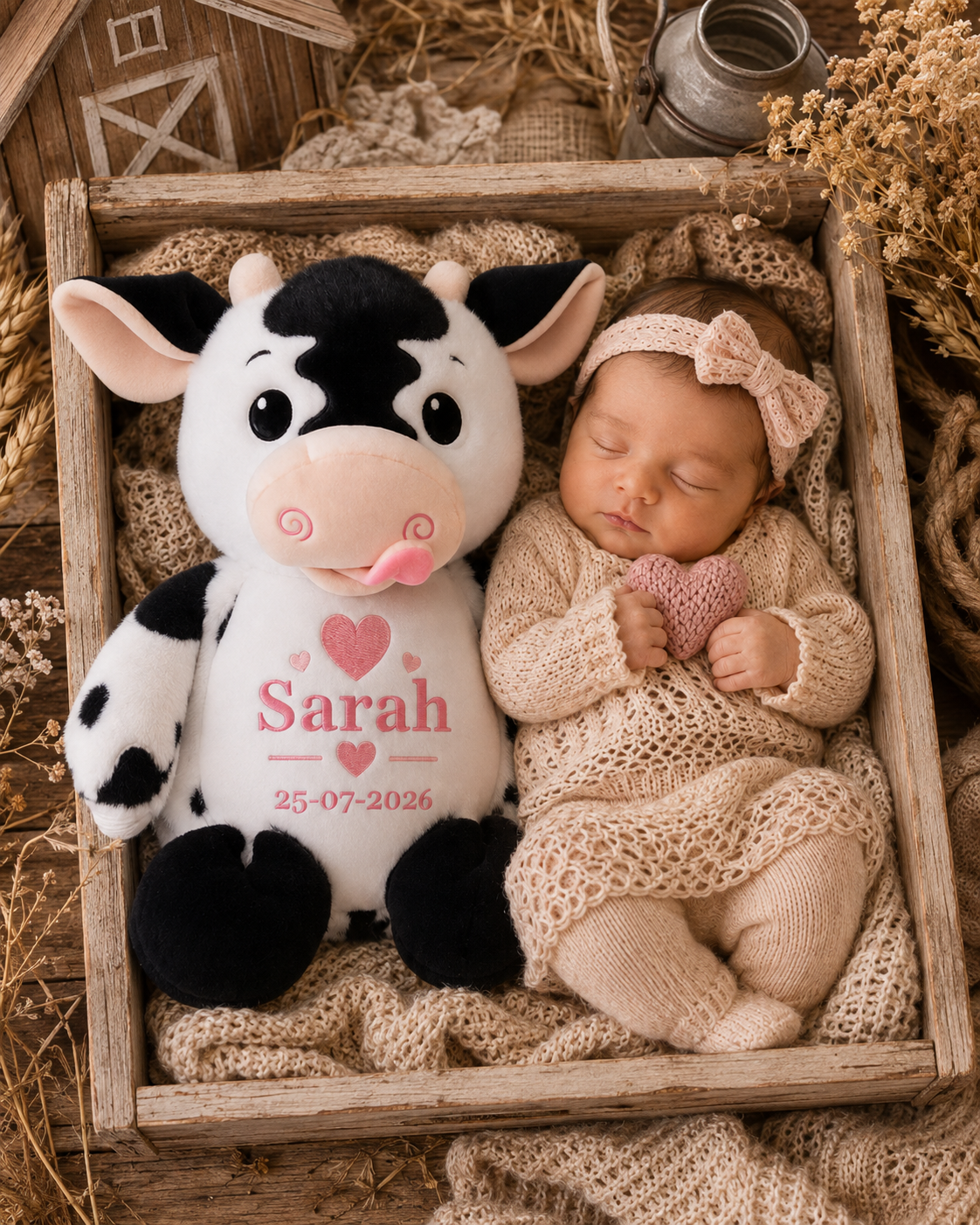 Koe knuffel met Naam – Geborduurd Baby- & Kraamcadeau