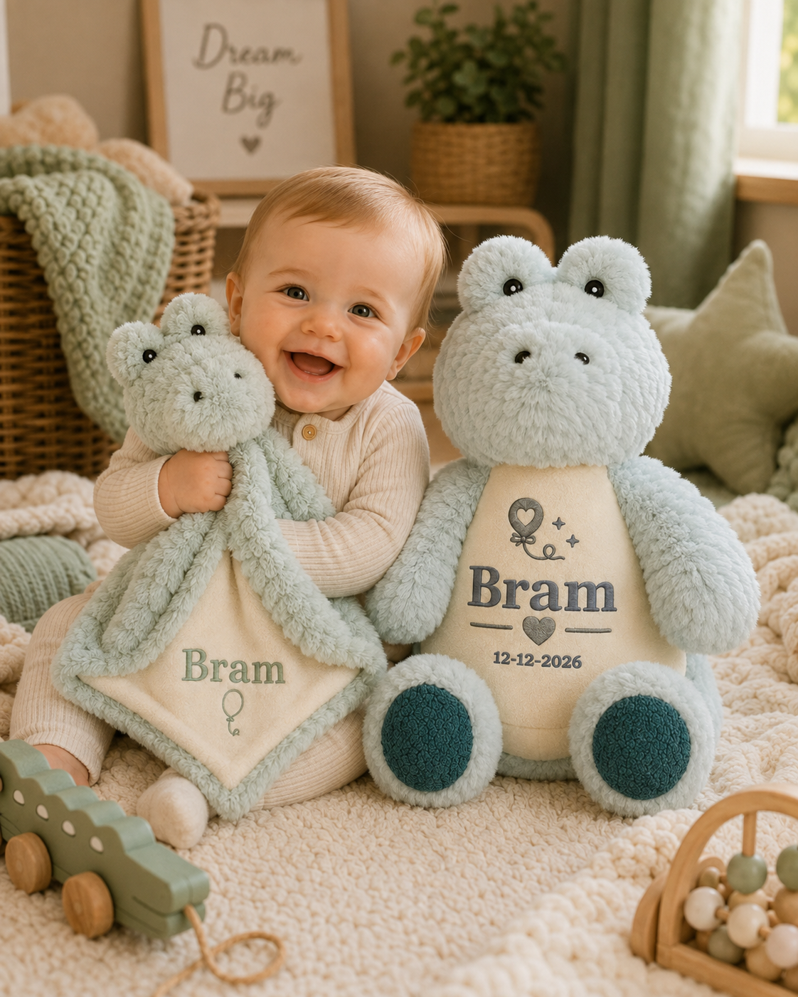 Krokodil  knuffelset met Naam - Knuffel & Knuffeldoekje