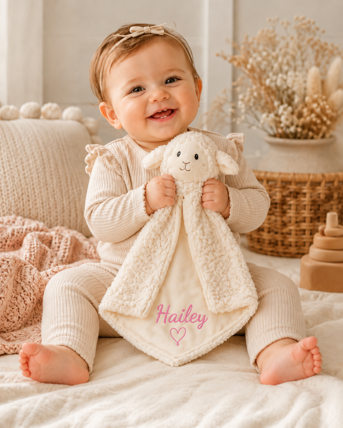 Lammetje Knuffeldoekje Naam – Geborduurd Baby- & Kraamcadeau