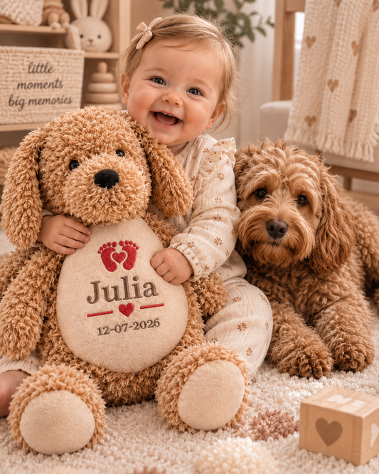 Labradoodle Knuffel met Naam – Geborduurd Baby- & Kraamcadeau