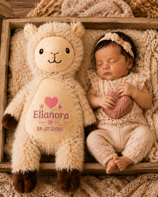 Lama Knuffel met Naam – Geborduurd Baby- & Kraamcadeau