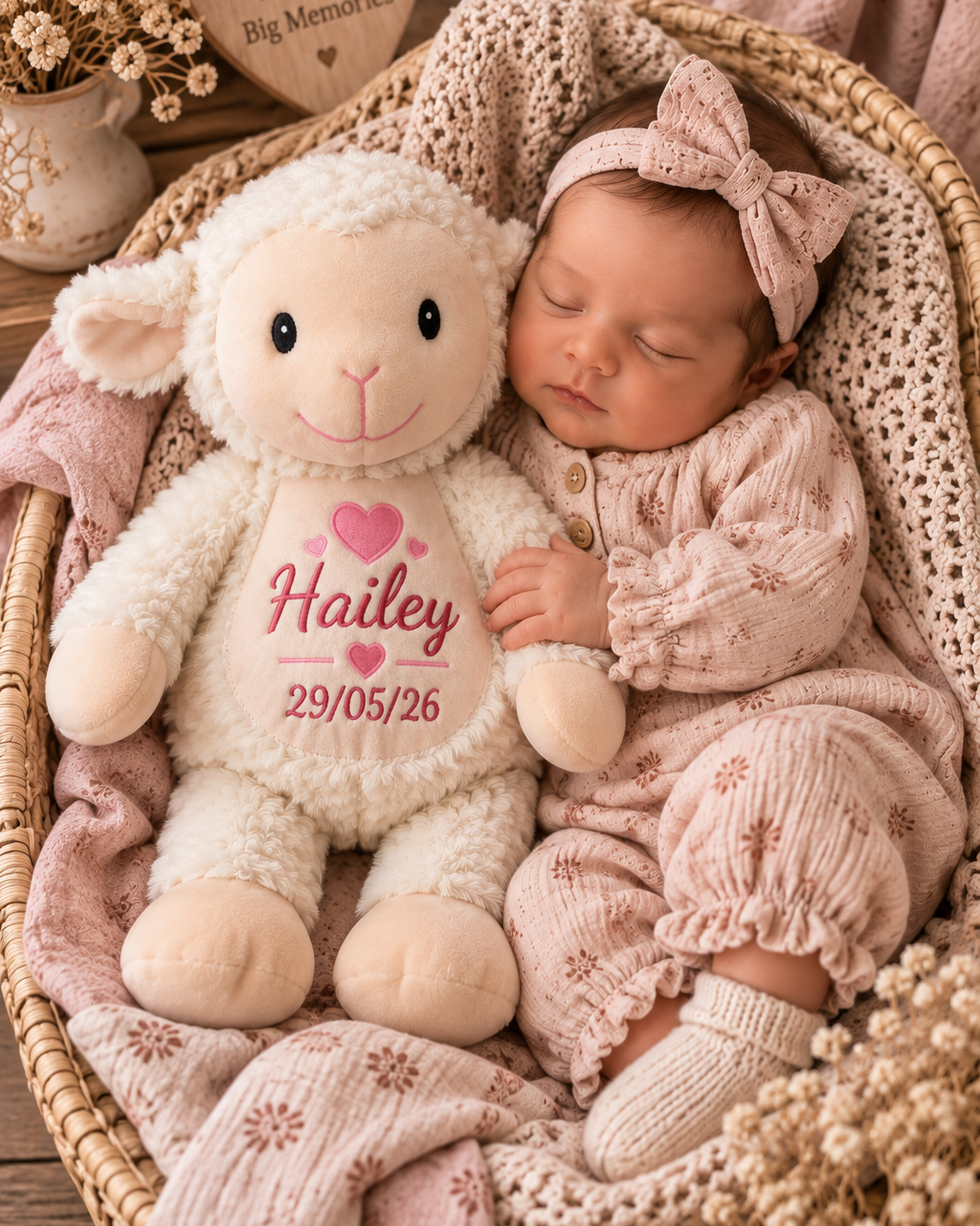 Lammetje knuffel met Naam – Geborduurd Baby- & Kraamcadeau