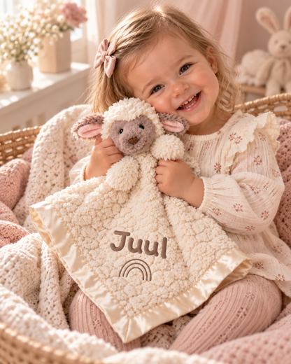 Lammetje II Knuffeldoekje Naam – Geborduurd Baby- & Kraamcadeau