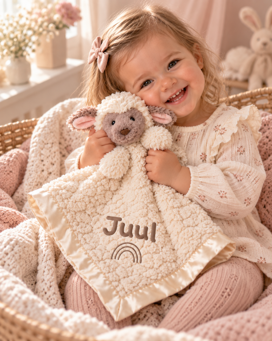Lammetje II Knuffeldoekje Naam – Geborduurd Baby- & Kraamcadeau