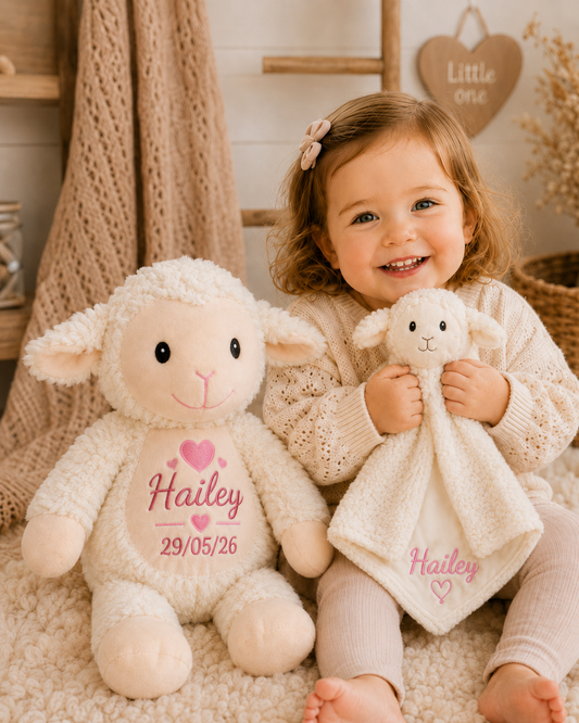 Lammetje knuffelset met Naam - Knuffel & Knuffeldoekje