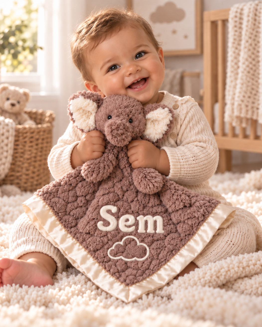 Olifant Knuffeldoekje Naam – Geborduurd Baby- & Kraamcadeau
