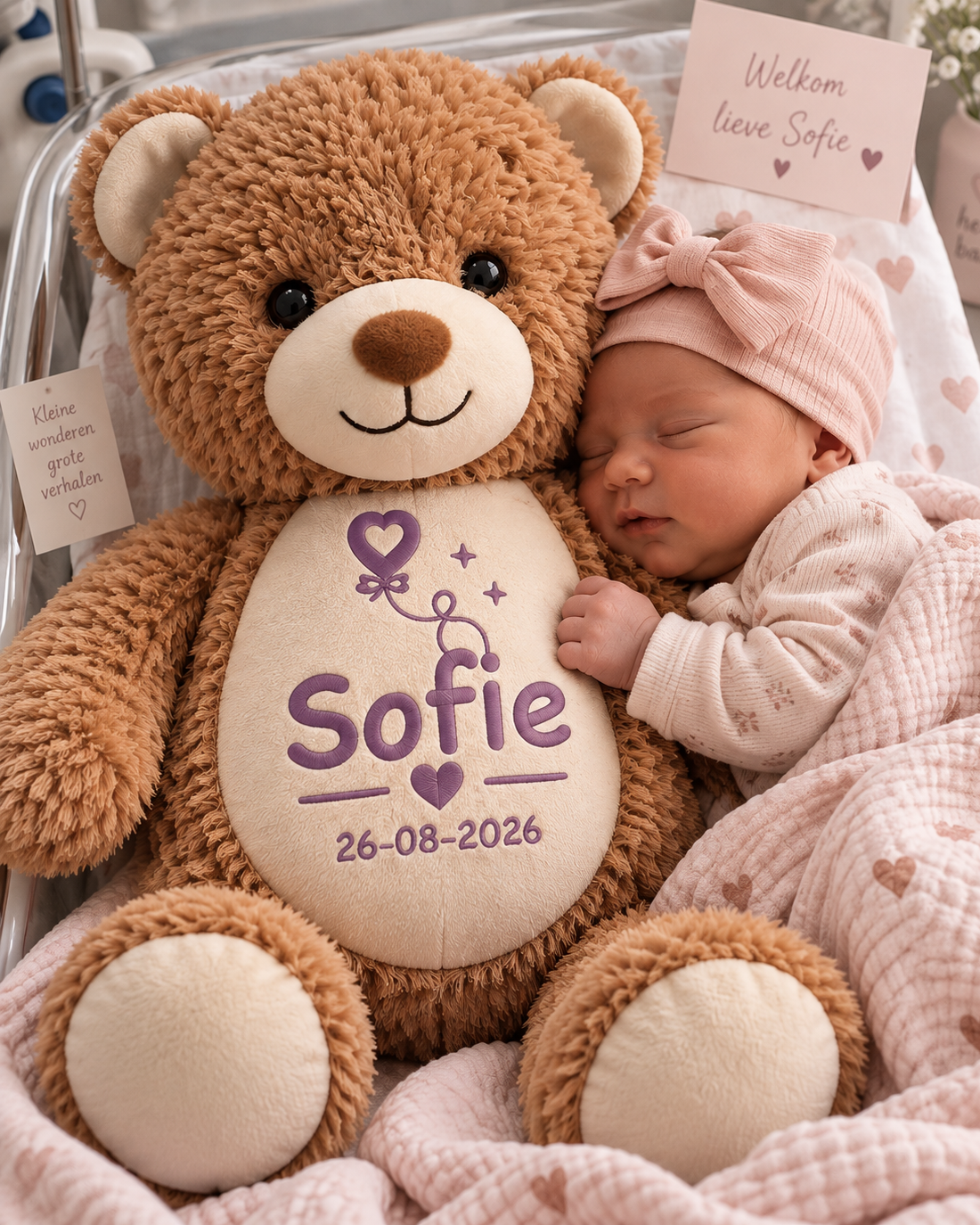 Knuffelbeer met Naam – Geborduurd Baby- & Kraamcadeau