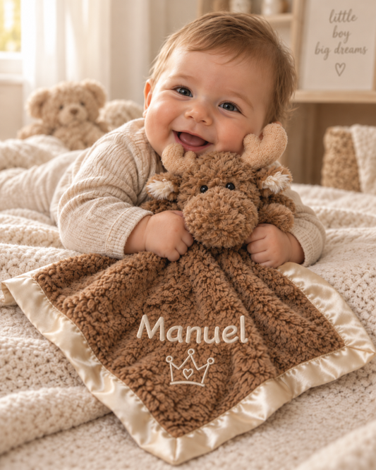 Rendier Knuffeldoekje Naam – Geborduurd Baby- & Kraamcadeau