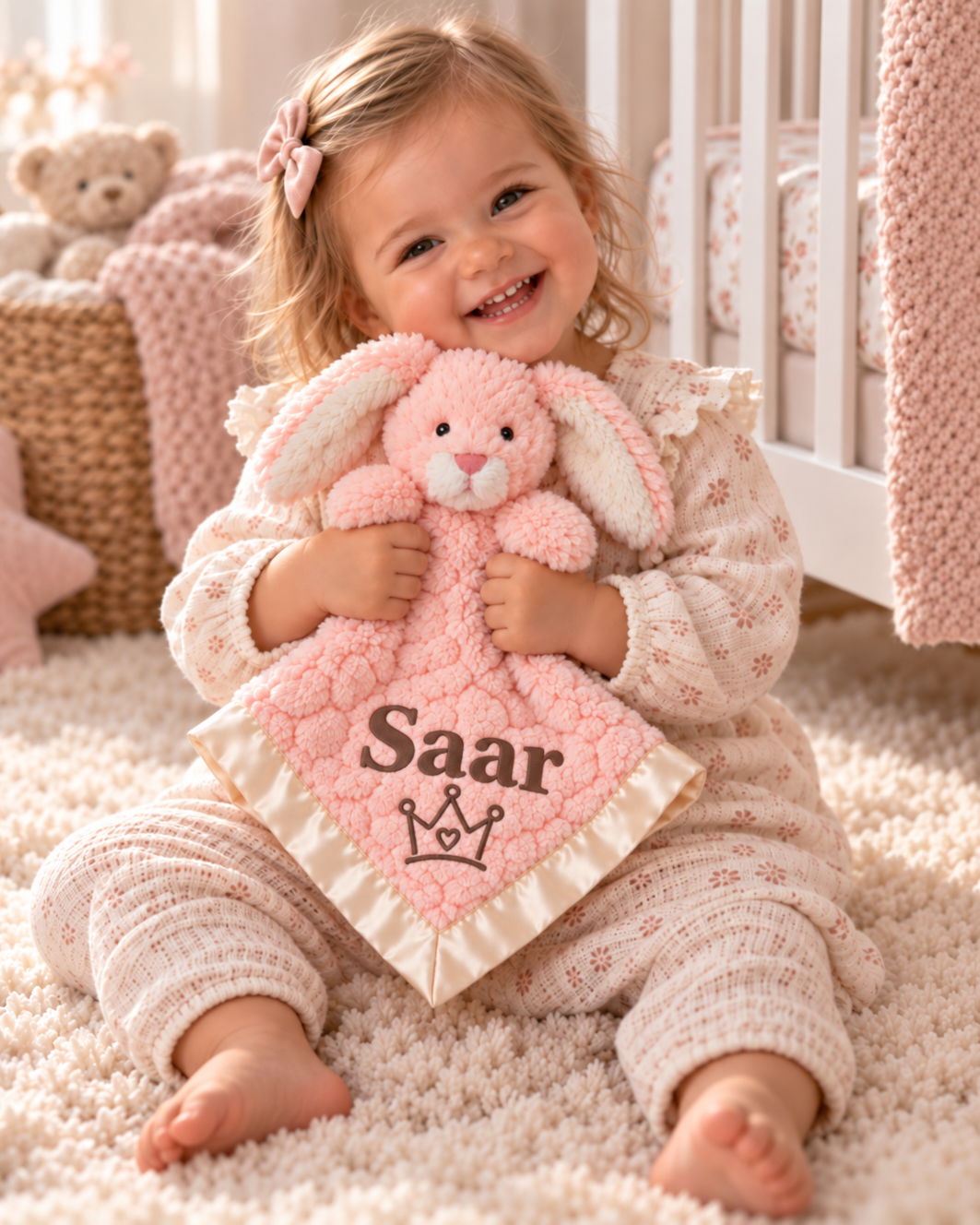 Blush konijn Knuffeldoekje Naam – Geborduurd Baby- & Kraamcadeau