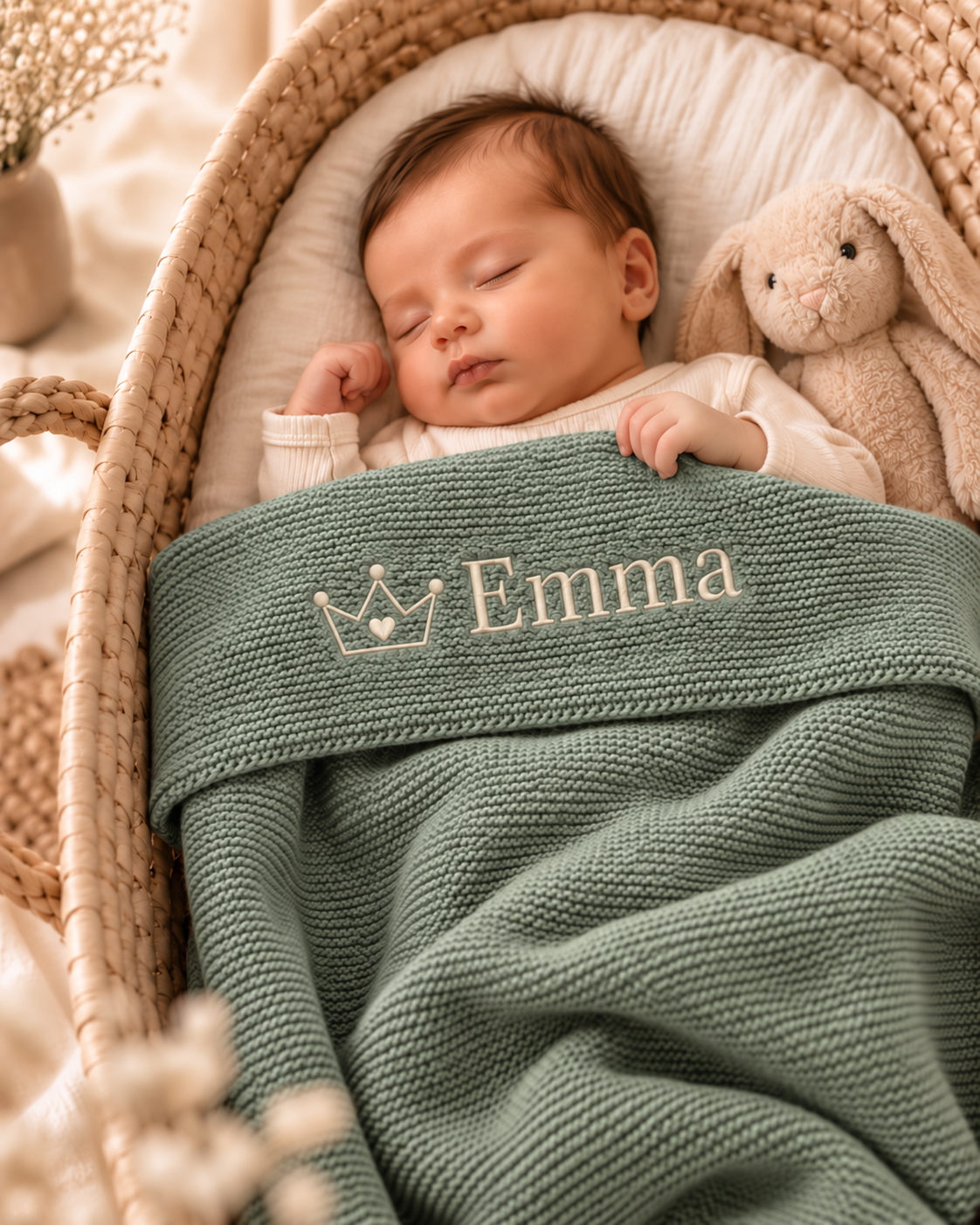 Babydeken met Naam en Icoontje Geborduurd – Earty Green