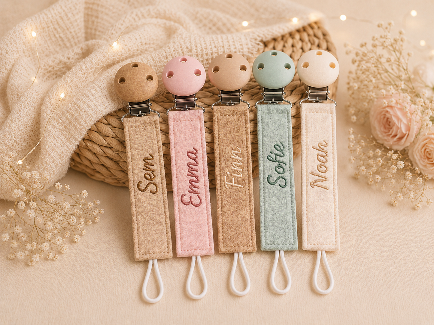 Gepersonaliseerd Speenkoord met clip, Rose