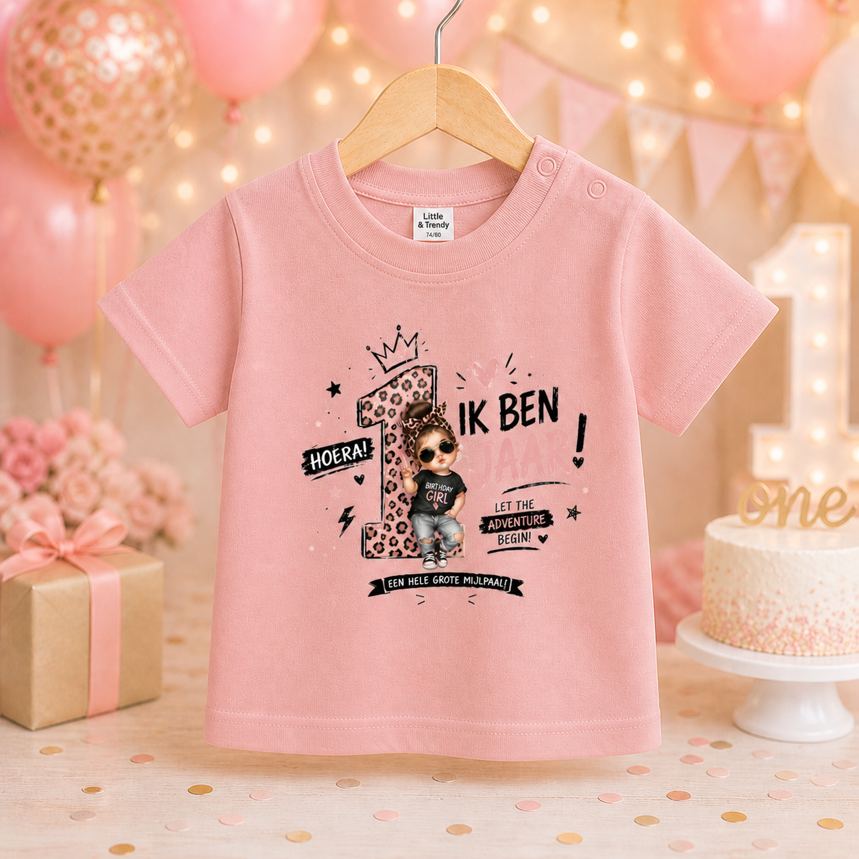 T-shirt "Ik ben 1 jaar!" Stoer meisje